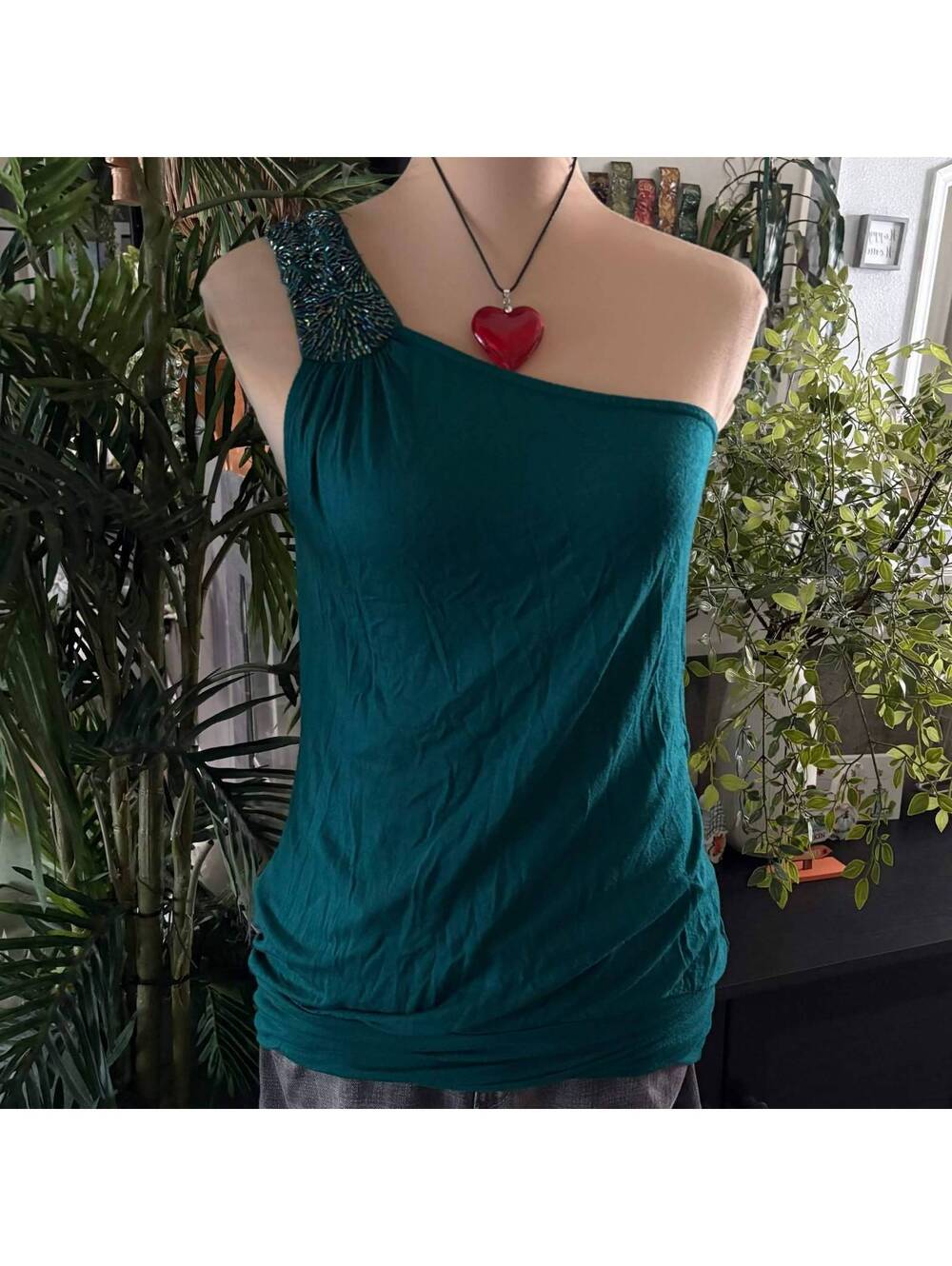 vintage y2k mcbling beaded one shoulder top